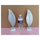 NEW 2 Piece Tabletop Silver Metal Leaves with