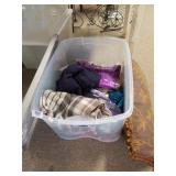 Tote With Assorted Clothing,  Pillow