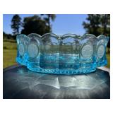 Fostoria Coin Glass Aguamarine Blue Oval Bowl