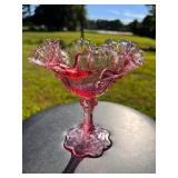 Early Fenton Hot Pink Ruffled Top Compote