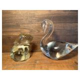 Two Glass Paperweights Swan & Bunny