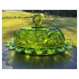 L.E. Smith Moon & Stars Green Butter Dish