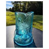 Vintage Blue Glass Fish Toothpick Holder