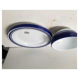 Blue Trimmed Enamel Ware Bowls & Plates