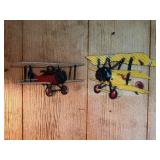 Two Vintage Metal Biplane Wall Hanger