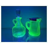 Green Depression Uranium Glass Cruet & Syrup