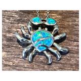 Silver Blue Opal Crab Pendant Marked .925