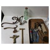 Vintage Coat Hooks, Measuring Tape, Sprinkler,