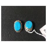 Marked 925 Sterling Turquoise Clip On  Earrings