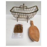 Brass Bathroom Supply Holder,  Bread Stamp, Wood