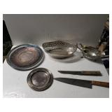 Vintage Silver Like Dishes And Vintage Knives