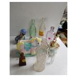 Assorted Bottles, Clown Bank, Rocking Horse Vase
