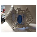 Antique Lampshade With Cobalt Blue Panels