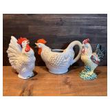 Three Vintage Ceramic Chickens