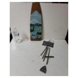 Blue Heron Painting On Oar Head. Signed By Artist