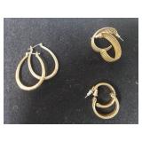 (3) Pair Ladies Gold Tone Hoop Earrings