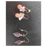 (2) Pair Ladies Stone Dangle Earrings