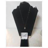 Ladies Silver Necklace W/stone Encased Pendant -