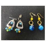 (2) Pair Ladies Colorful Bead Dangle Earrings