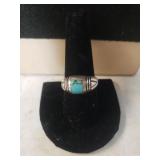 Ladies Silver Navajo Turquoise Ring - Size 9 -