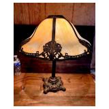 Antique Ornate Copper Base & Slag Glass Shade