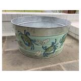 Large Galvanized Tub With Hand Painted Crabs &