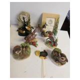 Assorted Bird Figurines,  Clock, Frame