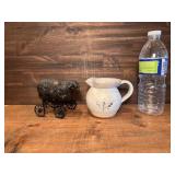 Vintage Metal Sheep & Small Pottery Vase
