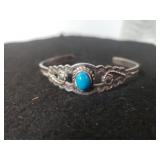 Ladies Silver Cuff Bracelet W/ Turquoise Stone -