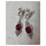Ladies Ruby-like Dangle Glitzy Earrings