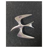 Large Silvertone Bird Pin - Marked Sarah Cov