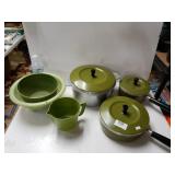 Vintage Pots, Pans, Strainer, Mixing Bowl And