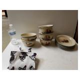 Casey Pottery  Rooster Bowls and Plates. Chicken