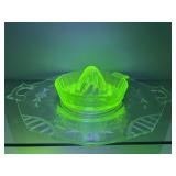 Vintage Green Uranium Glass Juicer & Serving Tray