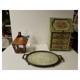 Antique Vanity Tray, Copper Toned Lantern And