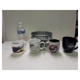 Coffee Mugs And Galvanized Footed Pan