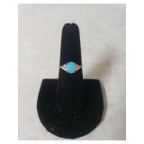 Ladies Silver Ring W/beautiful Stone - Size 6 -