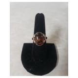 Ladies Silver Ring W/ Amber Stone - Size 7 Z