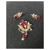 Vintage Ladies Van Dell Red Rhinestone Pin &
