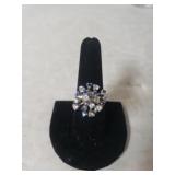 Ladies Silver Clear & Blue Stone Fashion Ring -