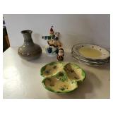 Pottery Vase, Christmas Figures, Plates And Candy