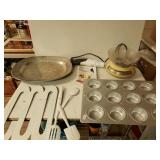 Metal Cook Sign,  Muffin Pan, Serving Platter,