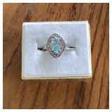 Ladies Silver Tone Ring With Agua Marine Colored