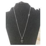 Ladies Silvertone Cross Pendant Necklace - Marked