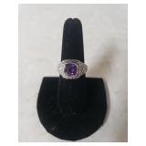 Ladies Silver Ring W/purple Stone - Size 7 -