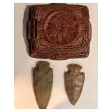 Vintage Indian Chief Trinket Box & 2 Native