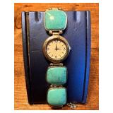 Turquoise Inlay Silver Tone Ladies Watch
