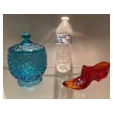 Vintage Cobalt Blue Daisy & Buttons Compote, &