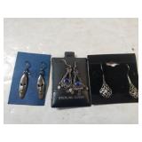 (3) Pair Ladies Silver Dangle Earrings - Marked