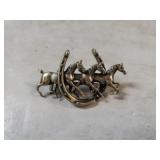 Ladies Silver 3 Horses And Horse Pin - Marked